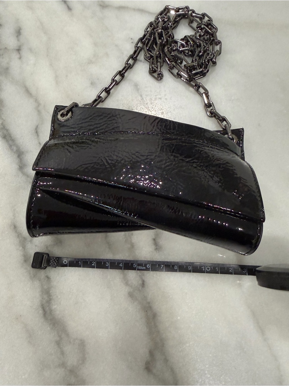 C L Loubitwist Black Patent Leather Mini Chain Shoulder Bag with Gunmetal Chain - Picture 8 of 9